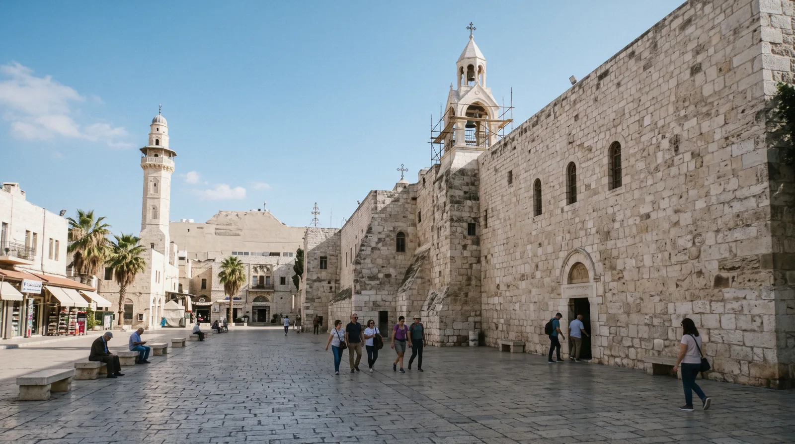 Manger Square in Bethlehem on a clear sunny morning, bethlehem tour from jerusalem