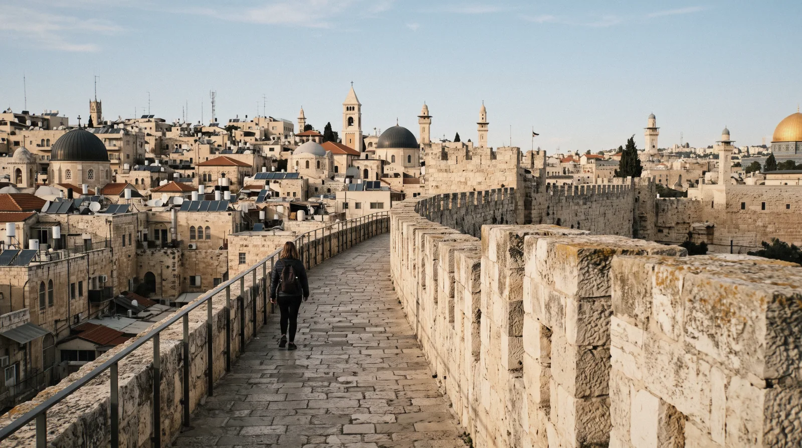 The rampart walk on the Old City wall of Jerusalem at 16:00, jerusalem itinerary