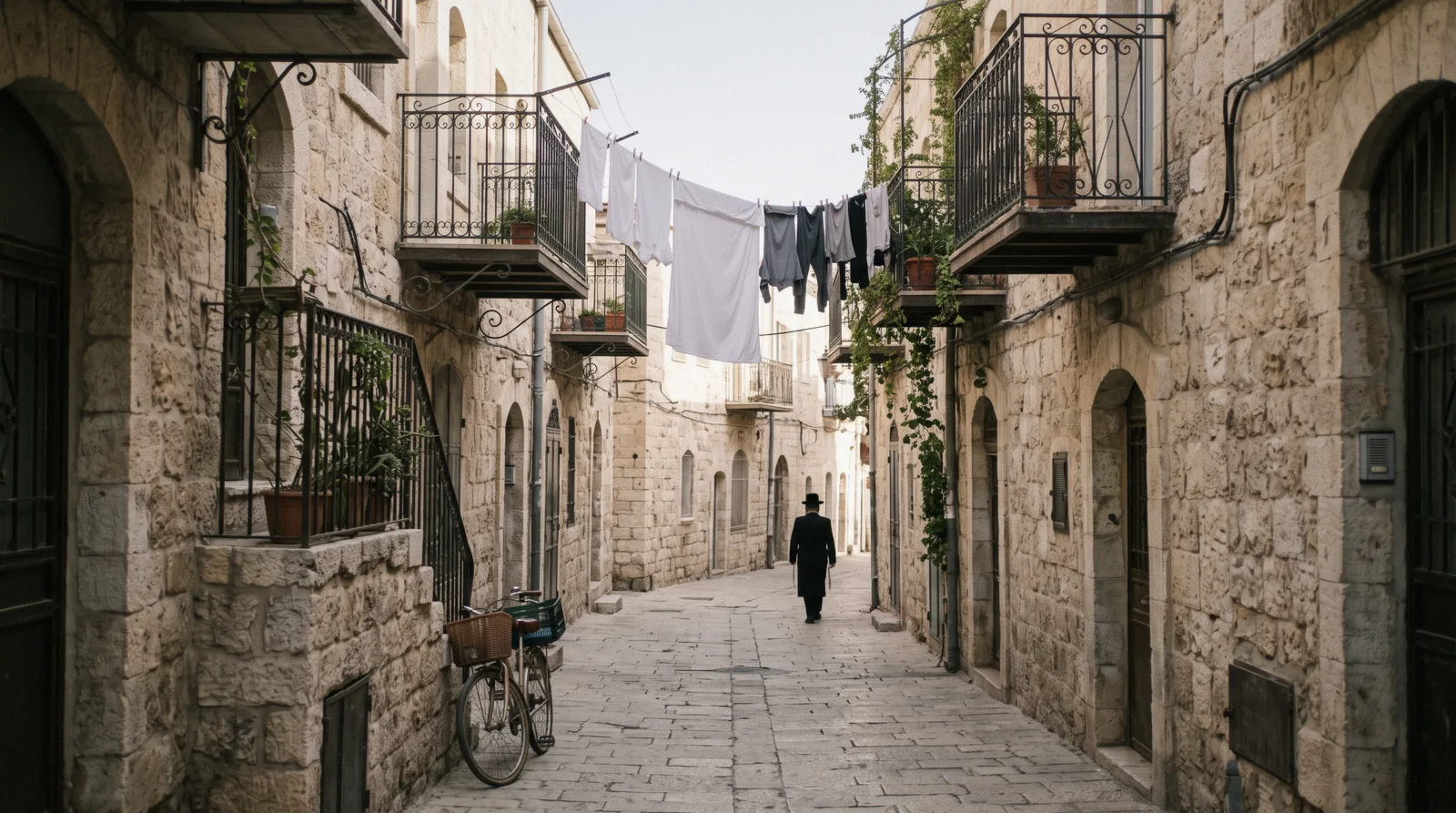 A quiet stone street in Mea Shearim, on Jerusalem tours