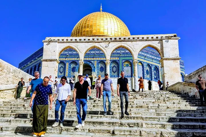 A small group at the Mount of Olives lookout on a Jerusalem boutique tour from Tel Aviv