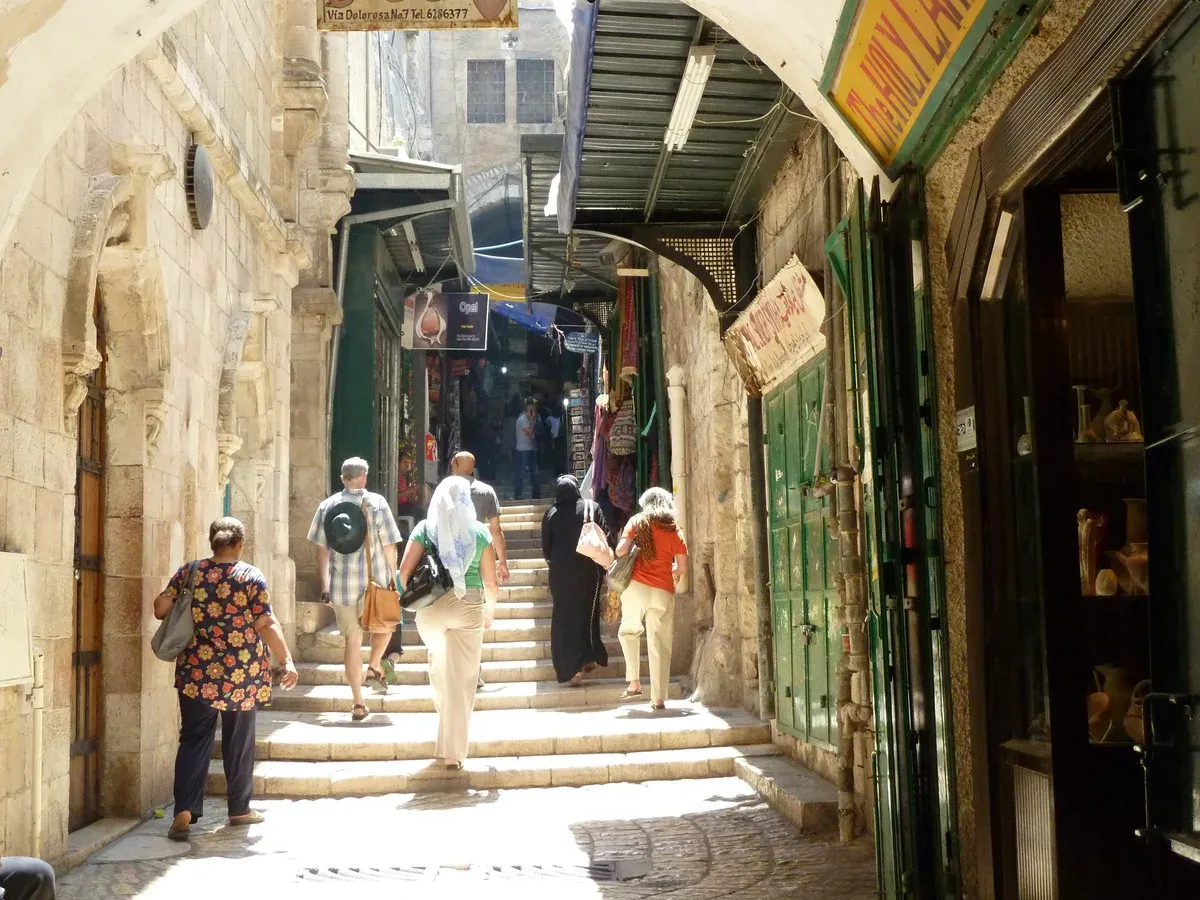 A stepped lane of the Via Dolorosa in the Old City, via dolorosa